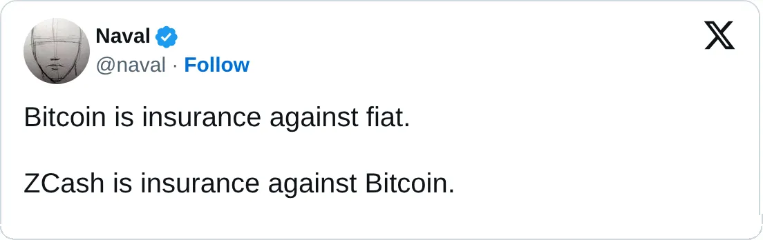 Naval’s post about Bitcoin and Zcash